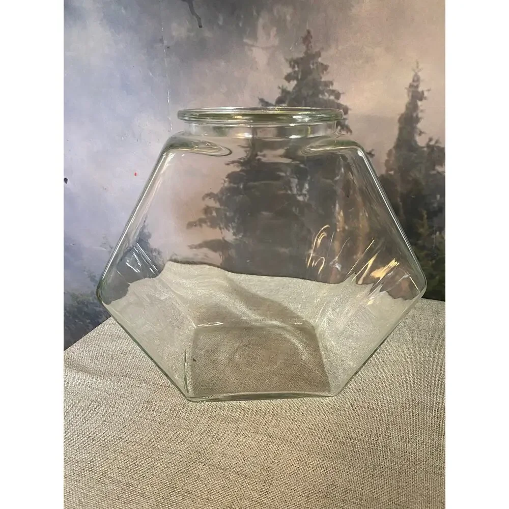 Large Vintage Hexagon Glass Jar Terrarium Canister Vtg 9